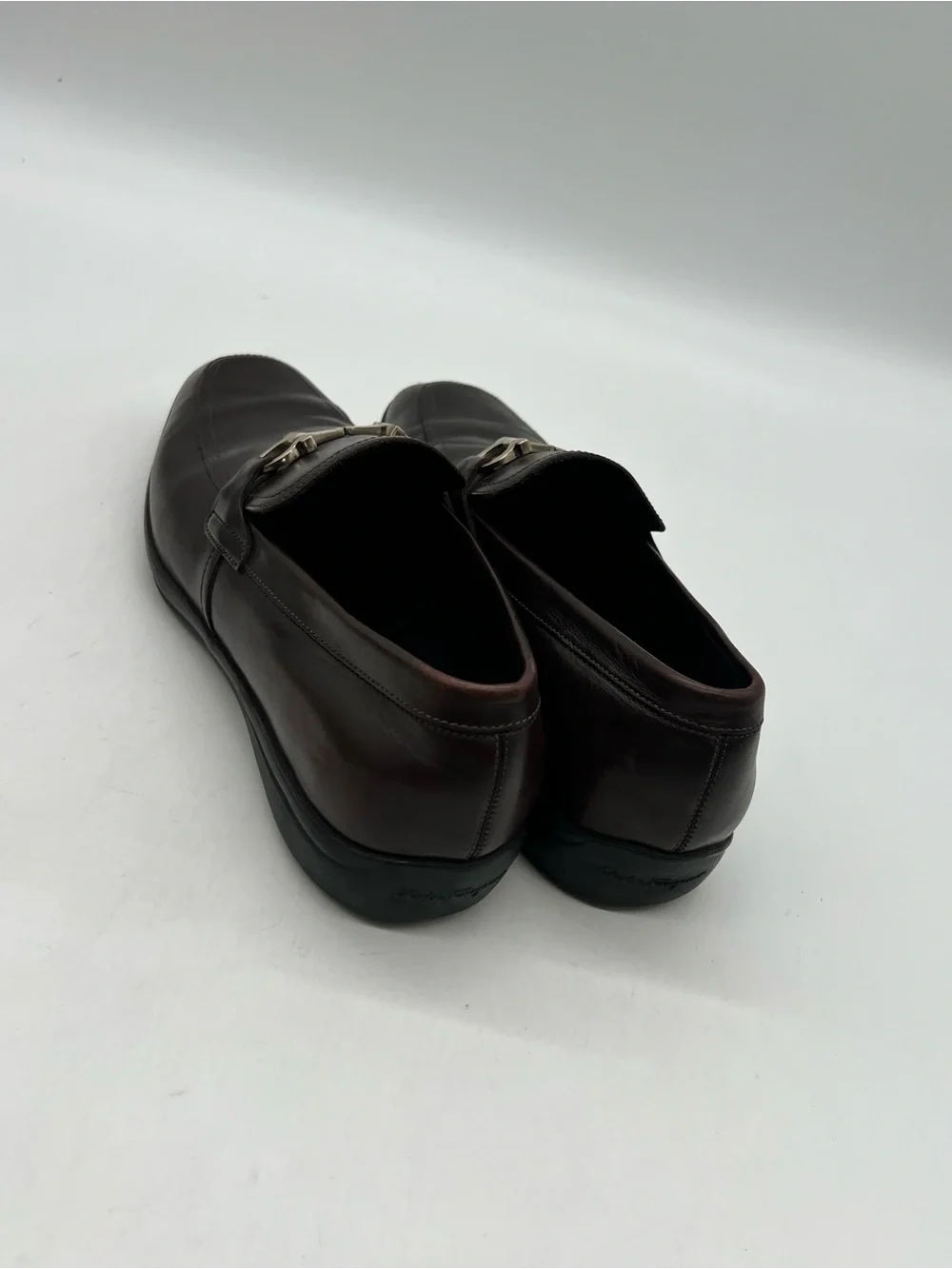 Salvatore Ferragamo Dark Brown Leather Men's Sz 9D Silver Gancini Bit Loafers